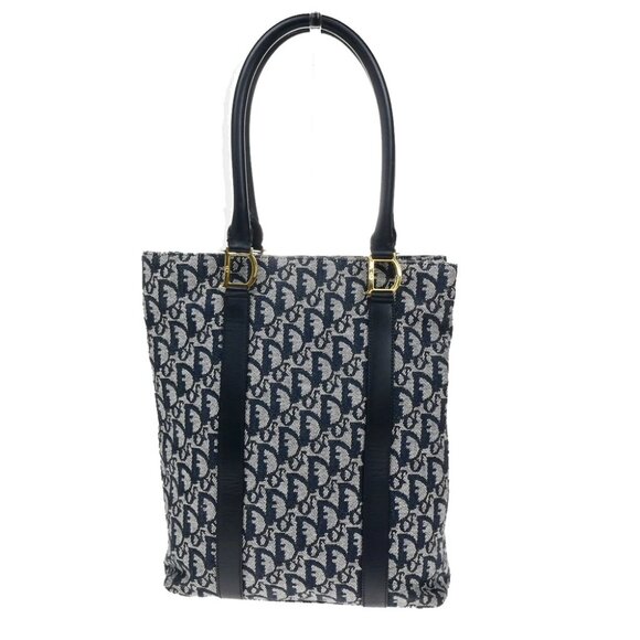 CHRISTIAN DIOR Logo Trotter Pattern Shoulder Bag Canvas Leather Blue GHW 18RL057 - Picture 1 of 16